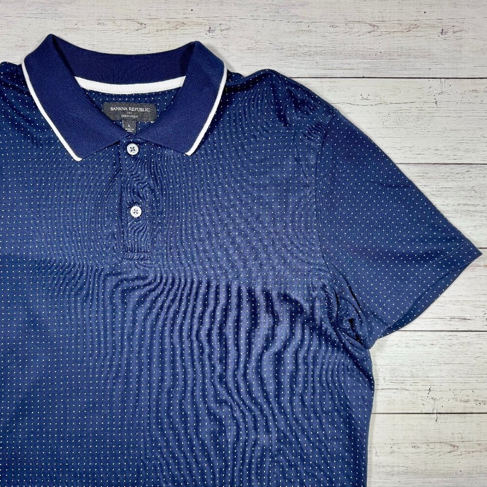 Banana Republic - Dress Polo Shirt - Navy Blue with White Dots - Men's Large